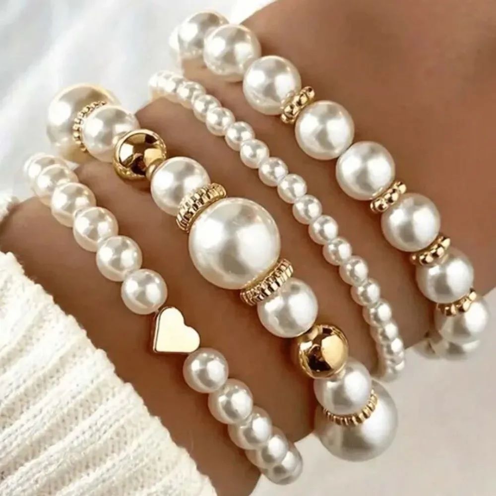 3for$20 4pcs White Pearl Beaded Bracelet Set - Chic And Timeless Women's